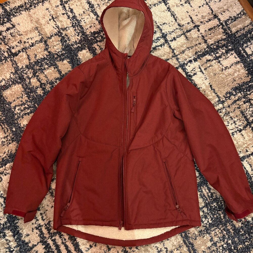 Burgundy Hooded Sherpa-Lined Jacket | Water-Resistant Winter Coat